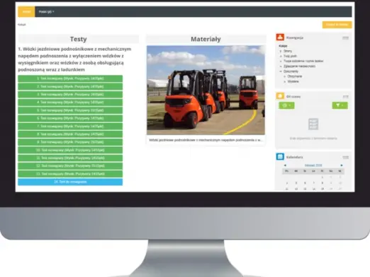 Zrzut ekranu e-kursu na wózki widłowe na platformie szkoleniowej firmy ERGON